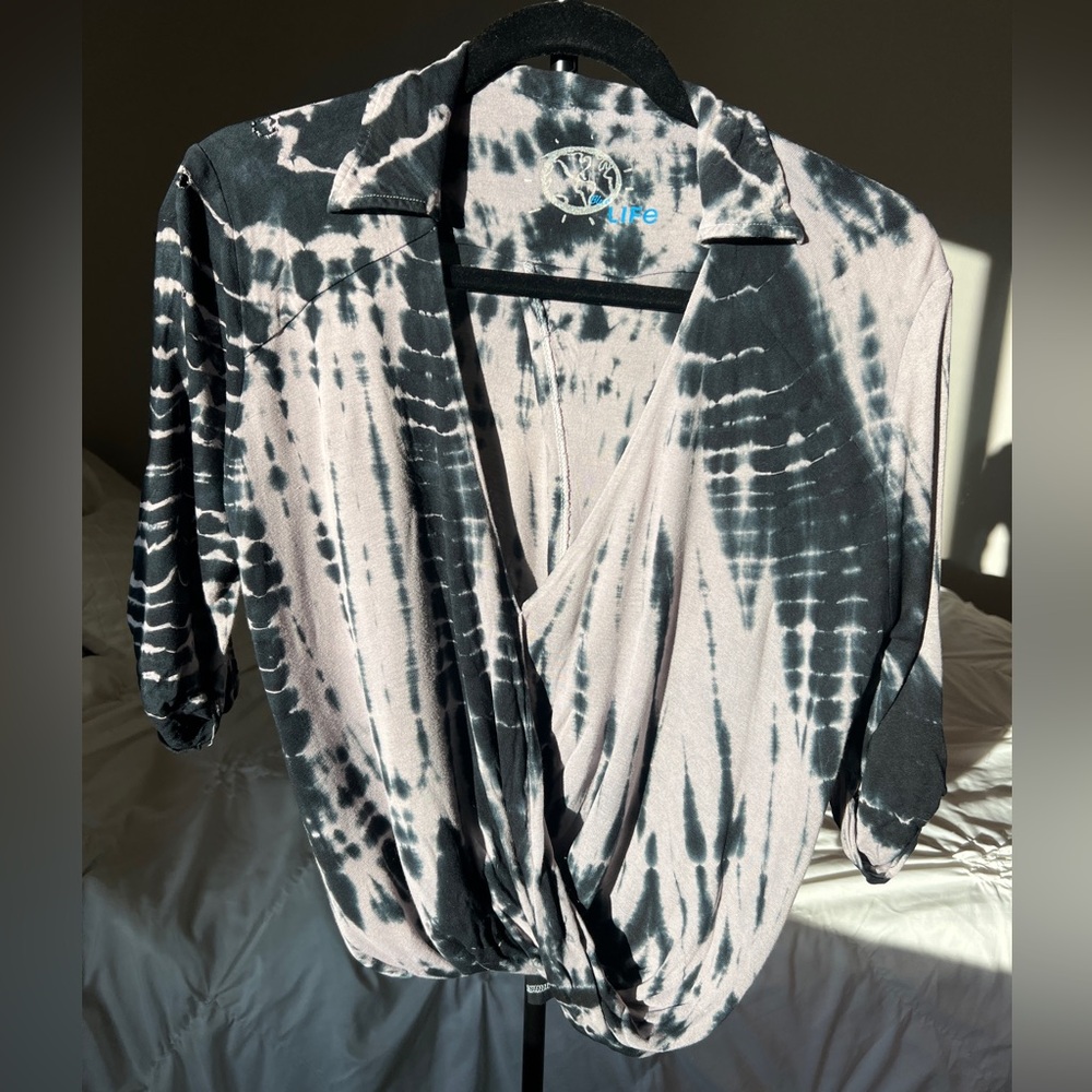 Planet Blue Tie Dye Distressed Coverup Wrap Top